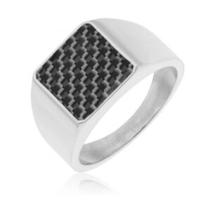 Bague chevalière en acier et carbone