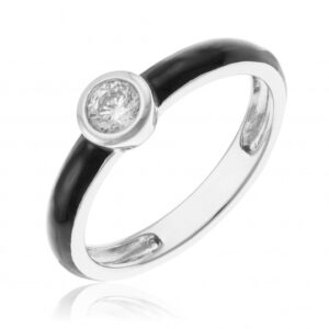 Bague en argent rhodié, oxyde de zirconium et laque noire