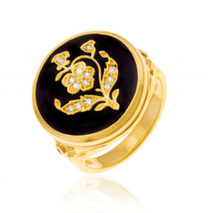 Bague en plaqué or, oxydes de zirconium et émail