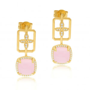Boucles d'oreilles en argent doré, oxydes de zirconium et verre rose