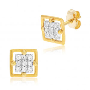 Boucles d'oreilles en or jaune et rhodié, diamants