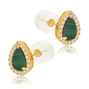 Boucles d'oreilles en or jaune, malachite et oxydes de zirconium