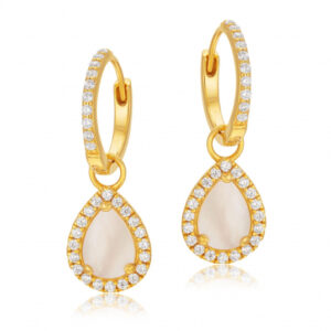 Boucles d'oreilles en or jaune, nacre et oxydes de zirconium