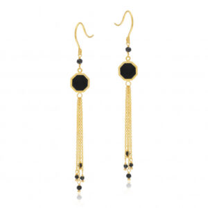 Boucles d'oreilles en or jaune, onyx et spinelles