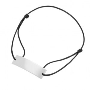 Bracelet cordon noir en argent rhodié, plaque rectangle 10mm