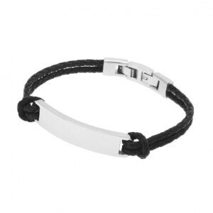 Bracelet double cuir tressé en acier, plaque rectangle 10 mm