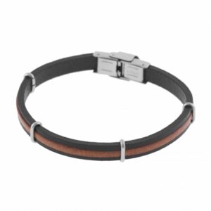 Bracelet en acier, cuir noir et marron