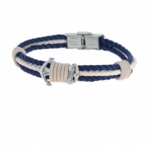 Bracelet en acier et cordon, ancre marine
