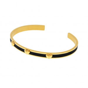 Bracelet jonc en acier doré et laque noire,coeurs