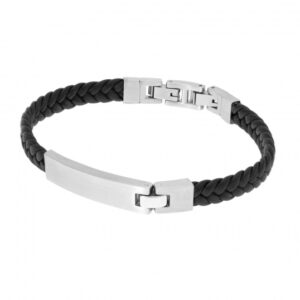 Bracelet simili cuir en acier , plaque rectangle mate 9 mm