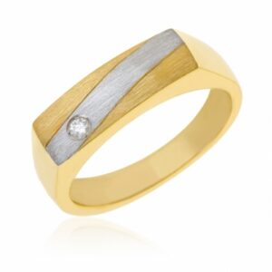 Chevalière en deux ors et diamant