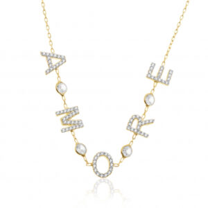 Collier en argent doré et pierres synthétiques, 'AMORE'