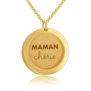 Collier en argent doré, maman chérie