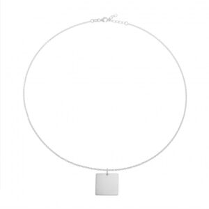 Collier en argent rhodié, plaque carré 20 mm