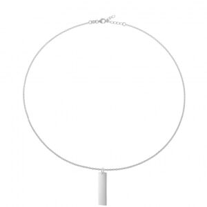 Collier en argent rhodié, plaque rectangle verticale 10 mm