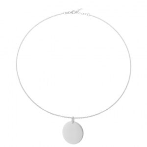 Collier en argent rhodié, plaque ronde 25 mm