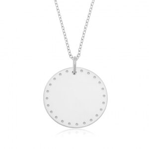 Collier en argent rhodié plaque ronde 25 mm, motif pointillé