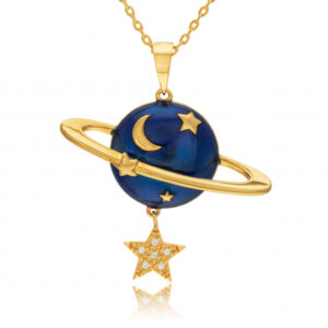 Collier en plaqué or, oxydes de zirconium et laque bleue