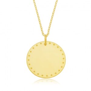 Collier en plaqué or plaque ronde 25 mm, motif pointillé