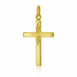 Croix en or jaune, lapidée