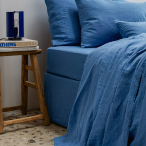 Drap-housse en lin lavé - Bleu Paros
