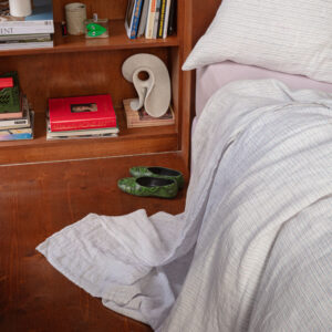 Drap plat en lin lavé - Rayures Parme Fuji Iro