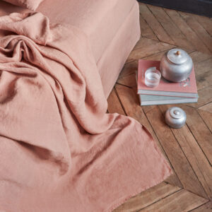 Drap plat en lin lavé - Rose Argile