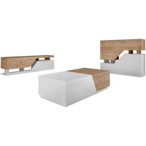 Ensemble de salon "Ceelias" - Buffet haut + table basse + meuble tv - Blanc/Marron