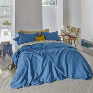 Housse de couette en lin lavé - Bleu Paros