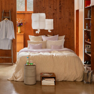 Housse de couette en lin lavé - Rayures Jaune Asahi