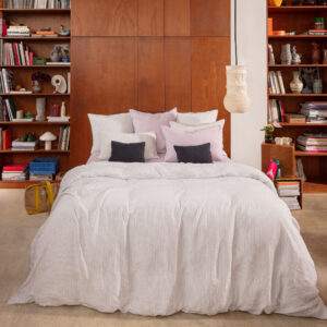 Housse de couette en lin lavé - Rayures Parme Fuji Iro