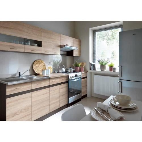 JUNONA Cuisine complete avec éclairage LED et plan de travail L 2m40 - Décor chene sonoma JUNONA Cuisine complete avec éclairage LED et plan de travail L 2m40 - Décor chene sonoma