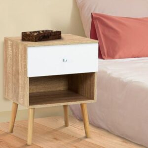 Lot De 2 Tables De Chevet Emmie 1 Tiroir Scandinaves Hêtre Et Blanc