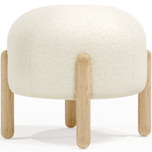 Low Stool Upholstered in Bouclé - Round