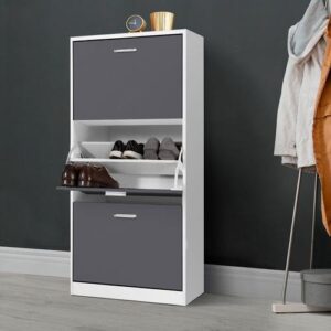 Meuble à chaussures blanc 3 portes grises