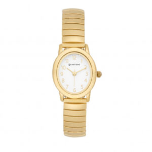 Montre femme, boîte et bracelet acier doré et verre minéral