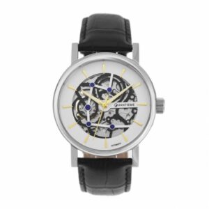 Montre homme automatique, boîte acier,bracelet cuir et verre minéral