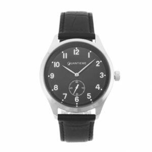 Montre homme, boîte acier, bracelet cuir noir et verre minéral