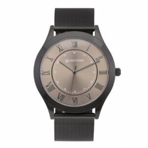 Montre homme, boîte acier noir, bracelet acier maille milanaise noir et verre minéral.