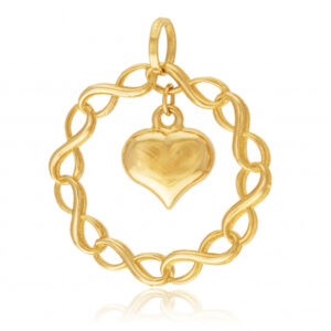 Pendentif en or jaune, coeur et infinis