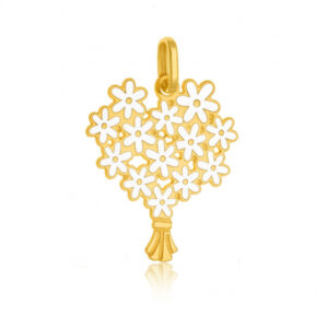 Pendentif en or jaune et laque, bouquet de fleurs