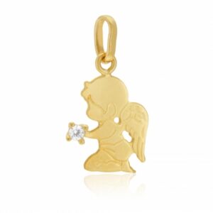 Pendentif en or jaune et oxyde de zirconium, ange