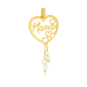 Pendentif en or jaune et oxydes de zirconium, coeur maman