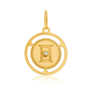 Pendentif zodiaque en or jaune et diamant, gémeaux