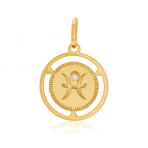 Pendentif zodiaque en or jaune et diamant, poissons