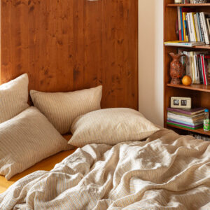 Taie d'oreiller en lin lavé - Rayures Jaune Asahi