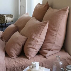 Taie d'oreiller en lin lavé - Rose Argile