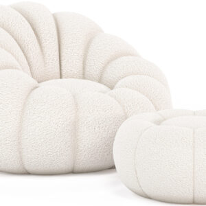 Upholstered Armchair with Ottoman - White Boucle - Calera