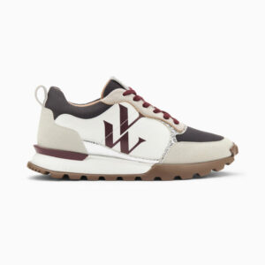 Adèle grey and burgundy monogram basket with running sole