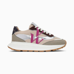 Alicia beige and silver monogram sneakers with oversize sole